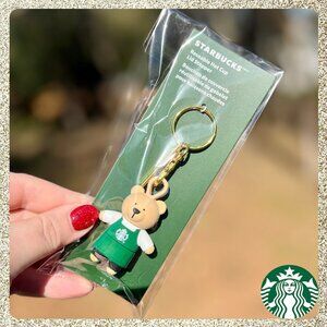 🎄💚 NWT Starbucks Green Apron Bearista Bear Hot Cup Lid Stopper Keychain